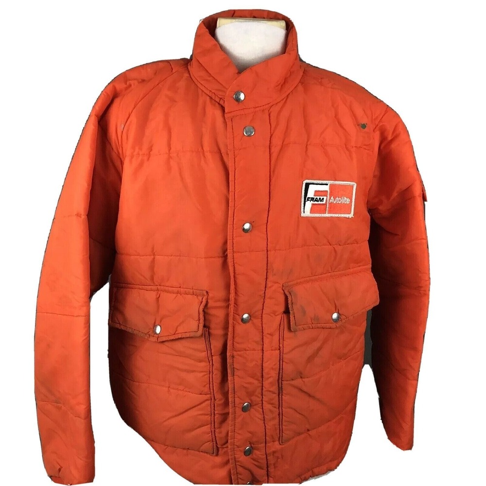 Fram Autolite VTG 70s Employee Uniform Puffer Coat Large Mechanic's Jacket‎